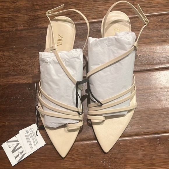 NWT ZARA Pointed Toe Heeled Leather Sandals White Women’s Size 6.5 - Picture 6 of 8